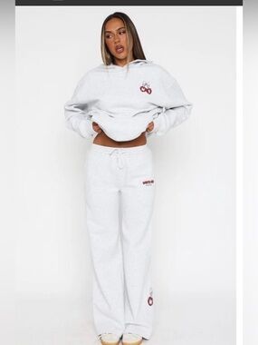 White Fox Boutique Grey Marle Wide Leg Sweatpants &  Oversized Hoodie Set